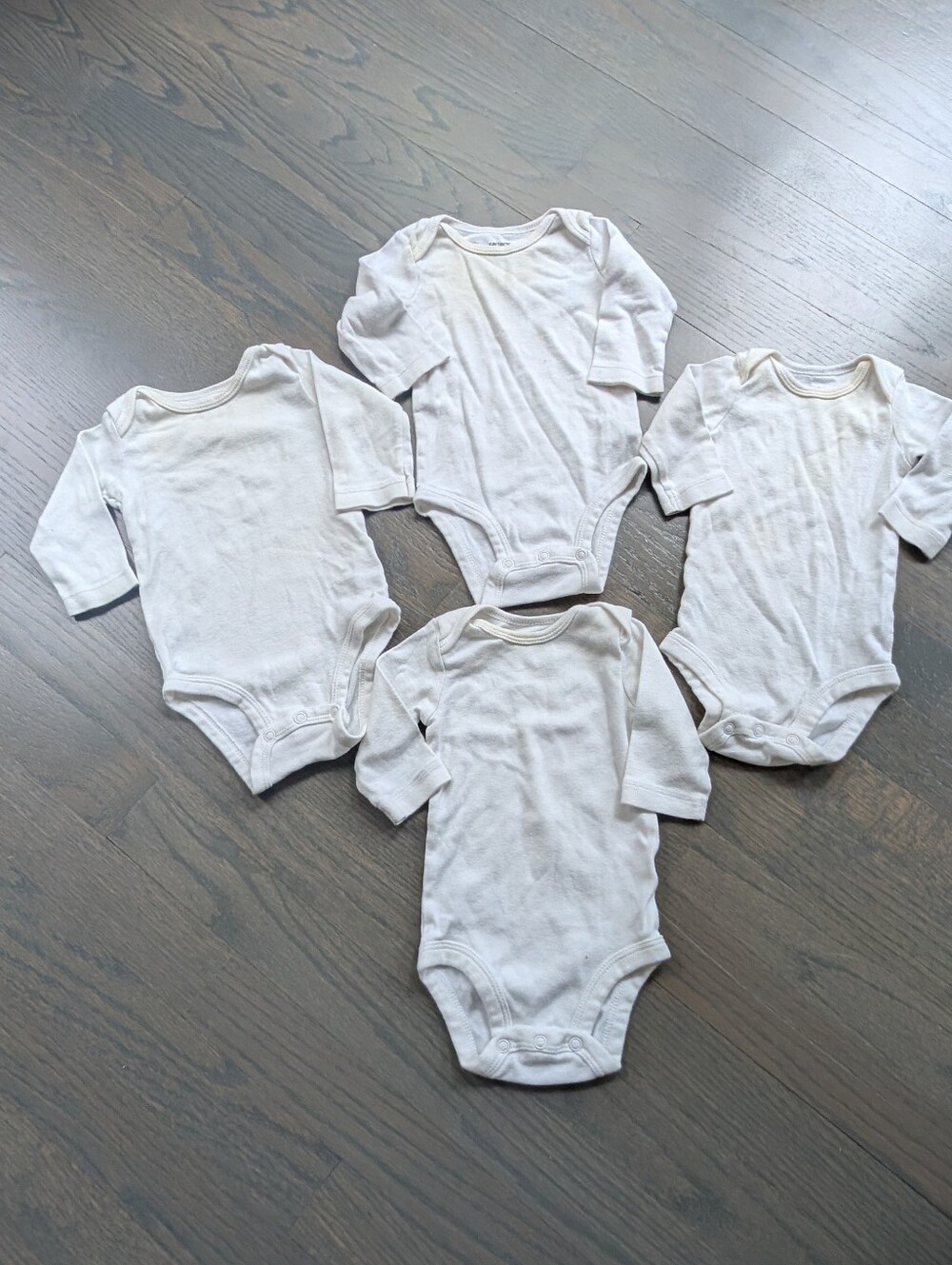 Carter's Unisex Baby Long Sleeve Bodysuits, 3 Months, White, 4 Pack
